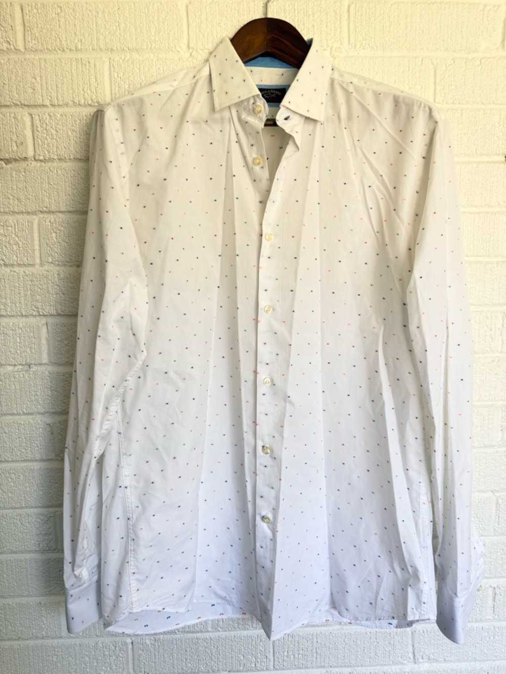 Paul & Shark White Button-Down Shirt with Small Multicolor Microdots